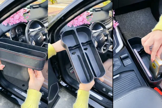 LED car seat gap filler with 7-color lighting and integrated cup holder, providing organized storage and ambient interior illumination.