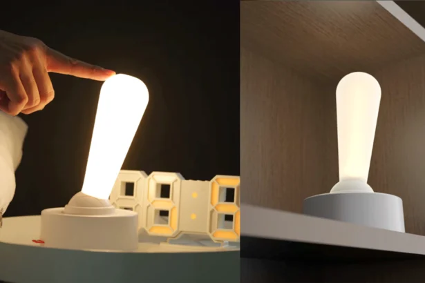Sleek USB rechargeable LED night light with fun joystick control and adjustable brightness for a cozy bedside ambiance.