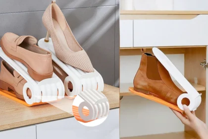8-pack shoe slots organizer neatly storing double rows of shoes on a closet shelf, maximizing vertical space efficiently.