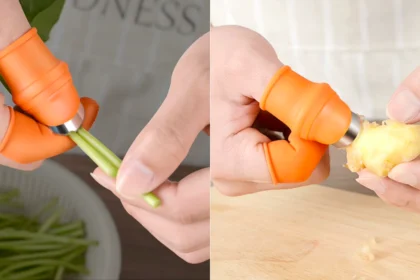 Wearable thumb cutter knife with ergonomic design, ideal for safe and precise herb and vegetable harvesting.