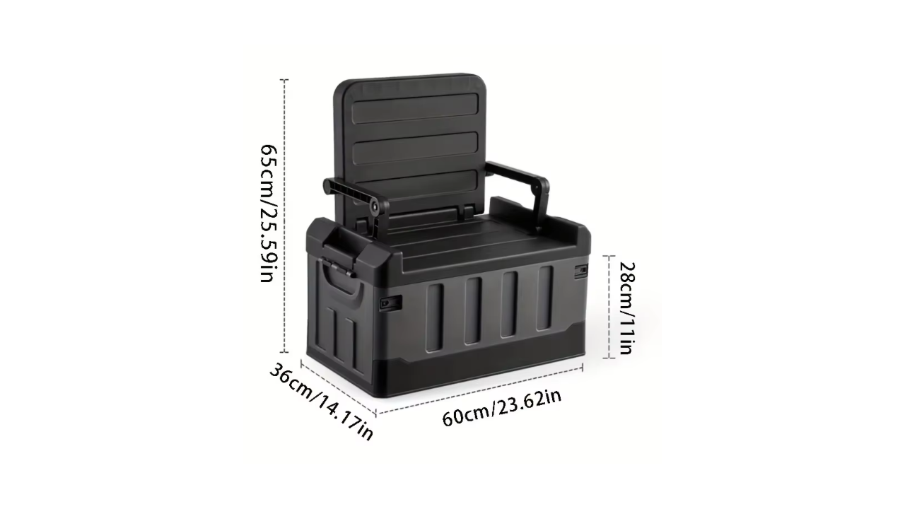 Large foldable car trunk organizer with 105L capacity, waterproof 600D polyester, mesh pockets, and a collapsible design for efficient storage.