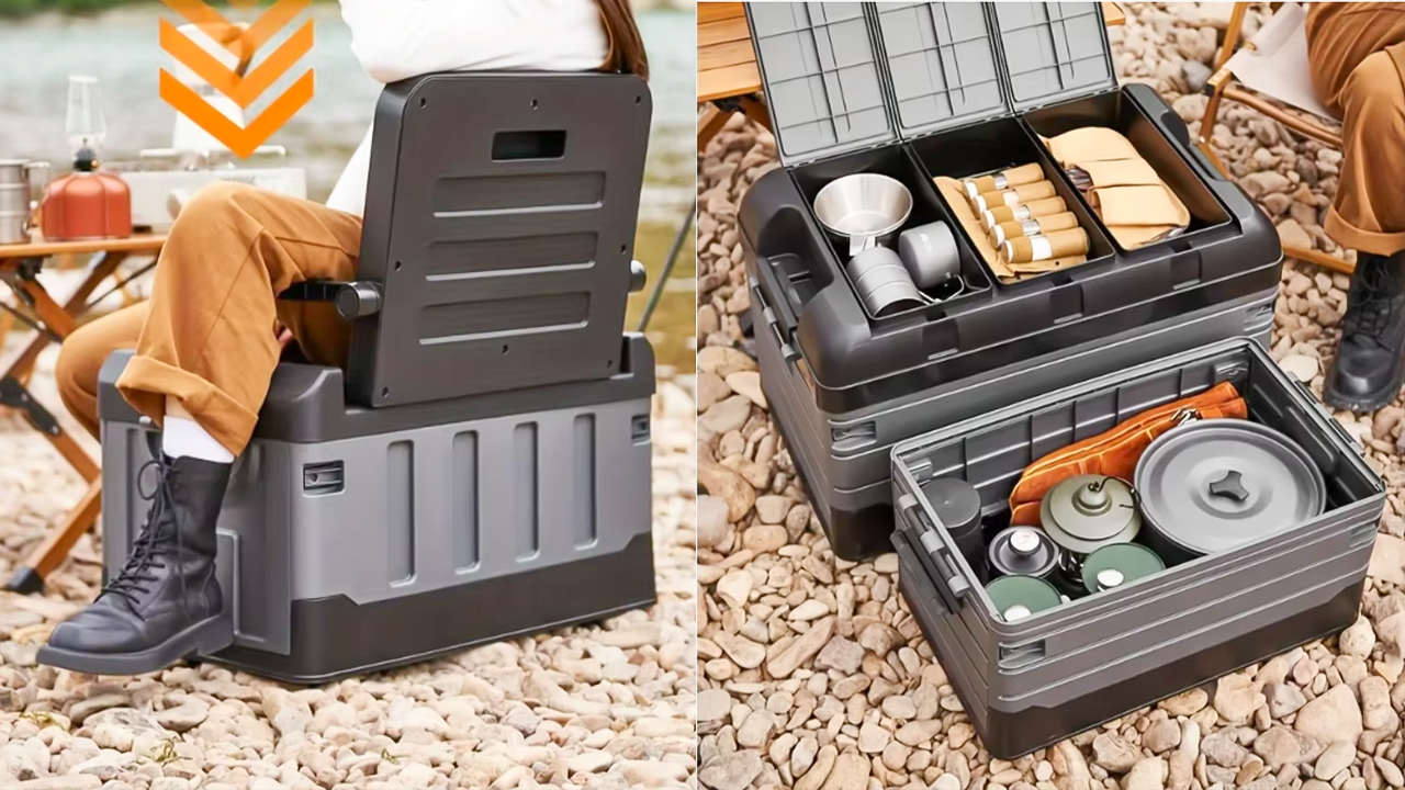 Large foldable car trunk organizer with 105L capacity, waterproof 600D polyester, mesh pockets, and a collapsible design for efficient storage.
