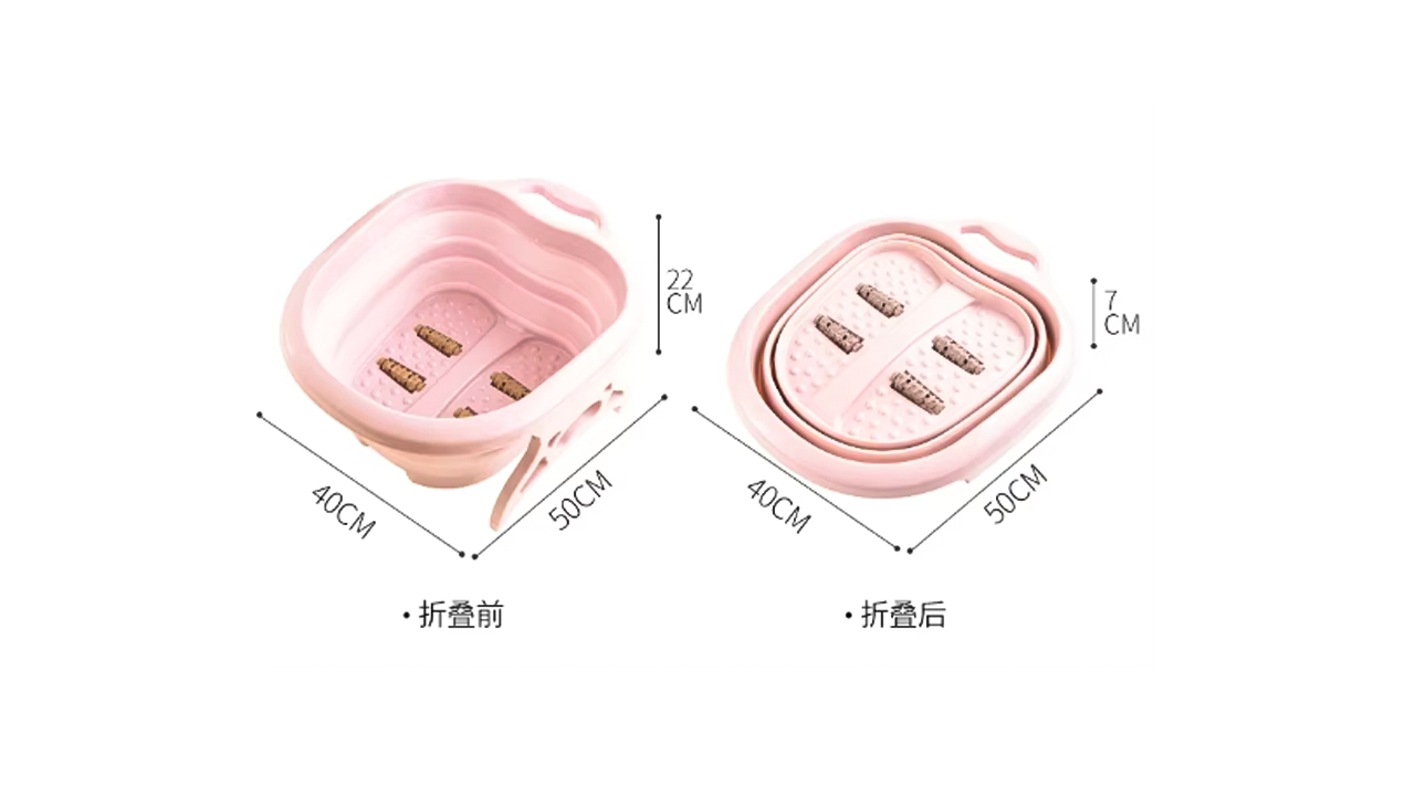 Collapsible foot bath basin in pastel blue, compact and foldable for easy home foot soak and portable spa relaxation.