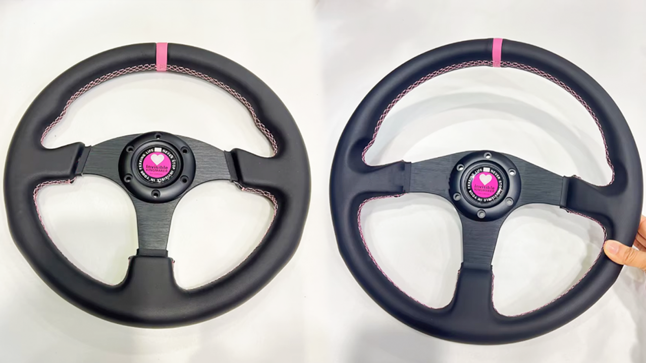 Flat bottom 350mm D-shaped racing steering wheel with suede grip, designed for sim racing and GT car performance upgrades.