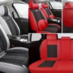 Black 5 seat full coverage car seat covers in waterproof faux leather with snug universal fit inside modern SUV interior.
